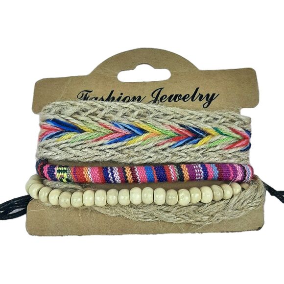 Unbranded Jewelry - NEW Bracelet Stack Multicolor Adjustable Size Beaded Woven Boho Hippie